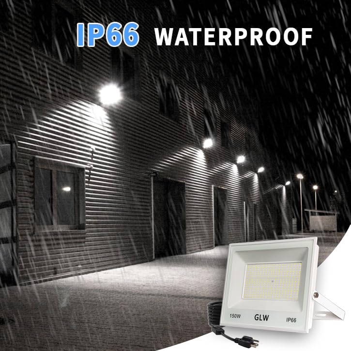 GLW ضوء الفيض LED 150 واط IP66 مقاوم للماء فائق السطوع، 13,000 لومن 6500 كيلفن ضوء النهار الأبيض، كشاف خارجي للمرآب، الملاعب، مواقف السيارات، ملعب كرة السلة - Image 3